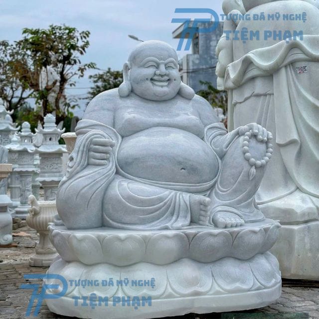 Nơi bán tượng phật Di Lặc bằng đá Vĩnh Phúc giá tốt Tượng Phật Di Lặc bằng đá trắng nguyên khối tại Vĩnh Phúc