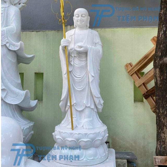 Nơi bán tượng phật Địa Tạng Vương bằng đá Yên Bái đẹp Tượng Địa Tạng Vương Bồ Tát bằng đá trắng tự nhiên