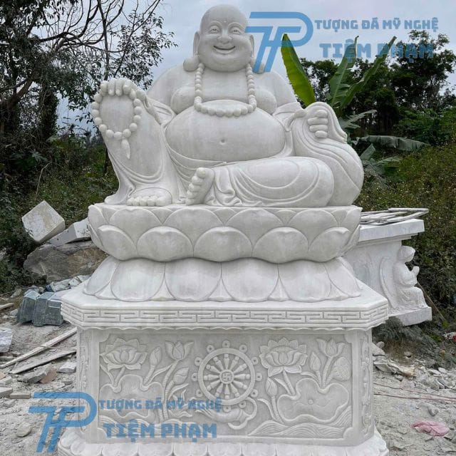Nơi bán tượng phật Di Lặc bằng đá Vĩnh Phúc giá tốt Tượng Phật Di Lặc bằng đá đặt trước cổng chùa tại Vĩnh Phúc