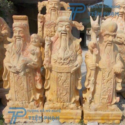 Tượng Phúc Lộc Thọ Bằng Đá Vàng Cẩm Thạch Tự Nhiên