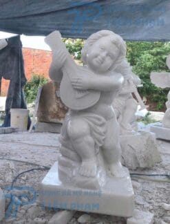Tượng Thiên Thần Đánh Đàn bằng đá trắng