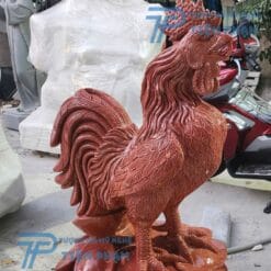 Tượng Gà Trống Bằng Đá Đỏ Cẩm Thạch Chuẩn Phong Thủy