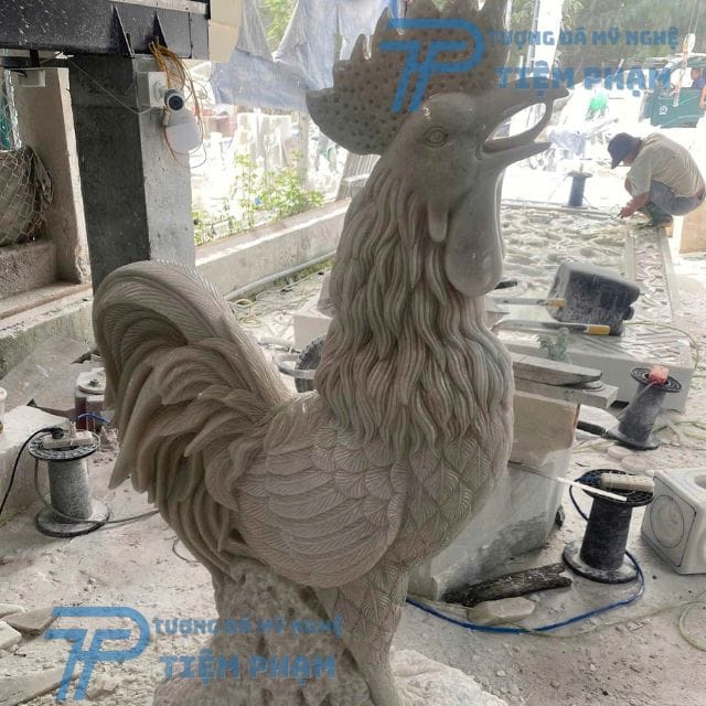 Tượng Gà Trống bằng đá cẩm thạch trắng