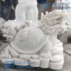 Tượng Long Quy bằng đá trắng cẩm thạch tự nhiên