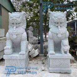 Tượng Nghê đá trắng cẩm thạch nguyên khối