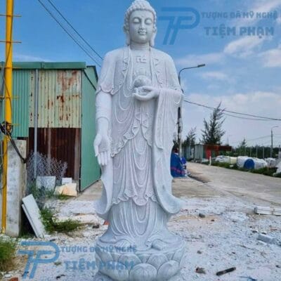 Tượng phật A Di Đà bằng đá trắng cẩm thạch tự nhiên