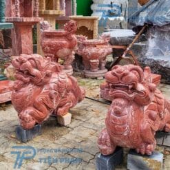 Cặp Tượng tỳ hưu đá Đỏ Cẩm Thạch lớn, tạo điểm nhấn trang trí sang trọng cho phòng khách.