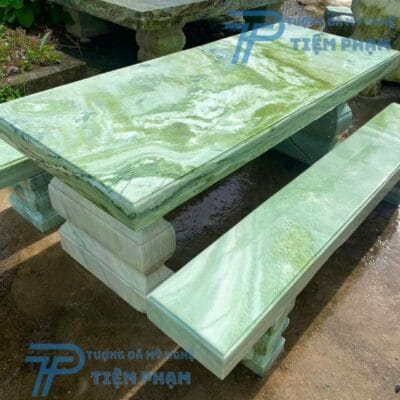 Bộ Bàn Ghế Đá Hình Chữ Nhật Nguyên Khối