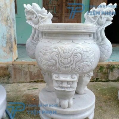 Lư Hương Bằng Đá Trắng Tự Nhiên