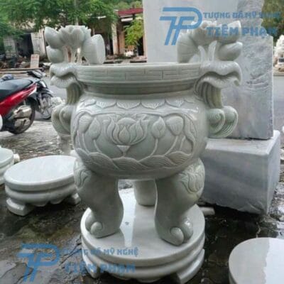 Lư Hương Đá Khắc Hoa Sen Đẹp