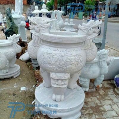 Lư Hương Đá Trắng Cẩm Thạch Tự Nhiên