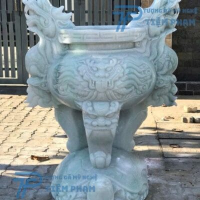 Lư Hương Đứng Rùa Đá Trắng Tự Nhiên