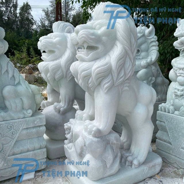 Cơ sở bán tượng Sư Tử đá Đồng Tháp uy tín, giá rẻ Cặp tượng Sư Tử đá phong thủy quay mặt ra lối vào