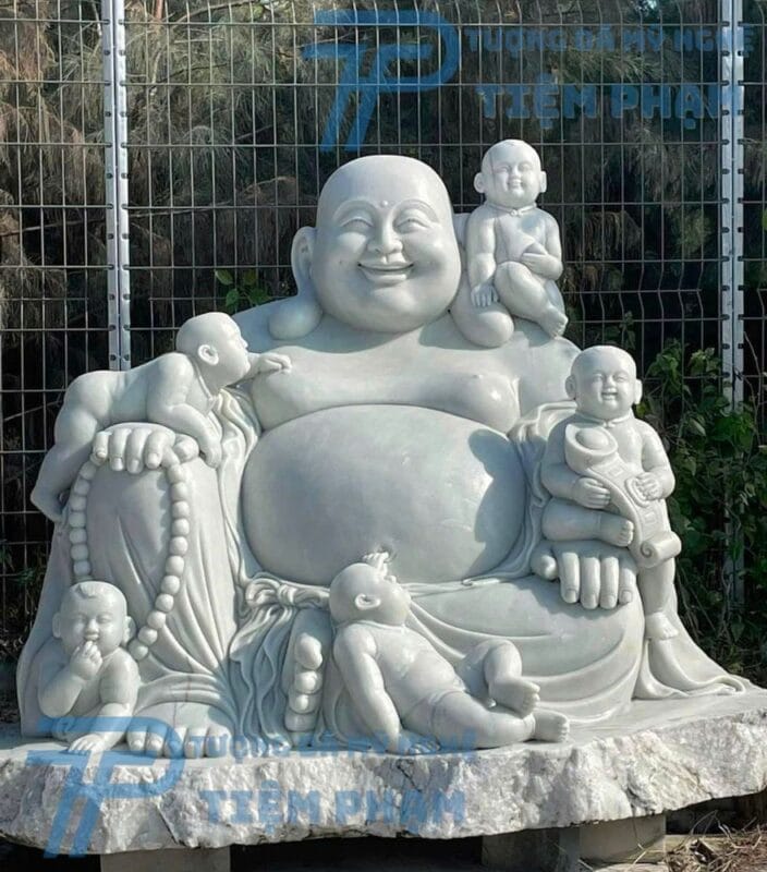 Nơi bán tượng phật Di Lặc bằng đá Vĩnh Phúc giá tốt Tượng Phật Di Lặc bằng đá cùng tiểu đồng vui tươi tại Vĩnh Phúc