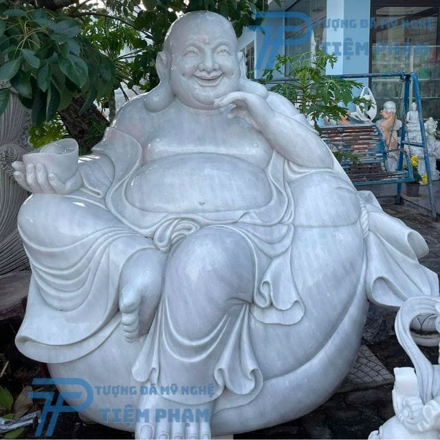 Nơi bán tượng phật Di Lặc bằng đá Vĩnh Phúc giá tốt Tượng Phật Di Lặc bằng đá dáng ngồi thư thái tại Vĩnh Phúc