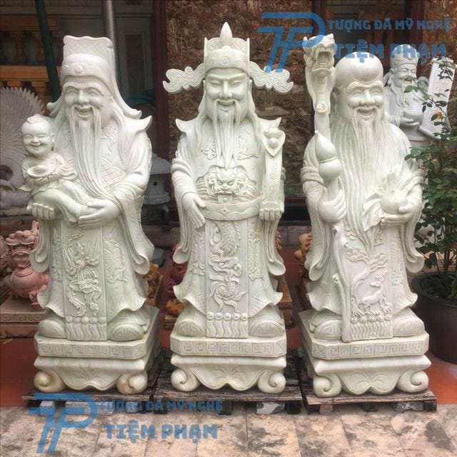 tượng Phúc Lộc Thọ đá phong thủy đẹp bằng đá trắng