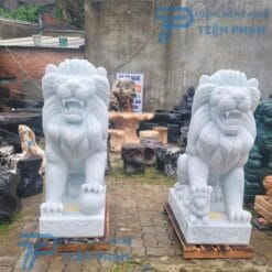 Tượng Sư Tử Đá Trắng Đẹp Cao 90cm
