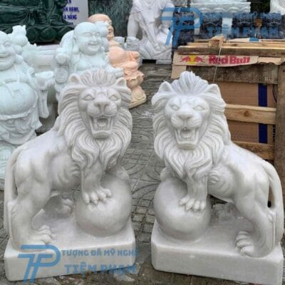Tượng Sư Tử Đá Trắng Cao 90cm