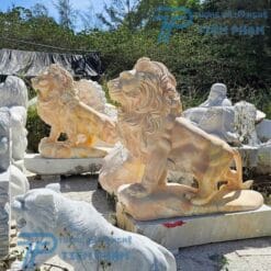 Tượng Sư Tử Đá Vàng Cẩm Thạch Cao 1m3