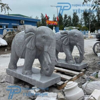 Tượng Voi Đá Trắng Xám Tự Nhiên