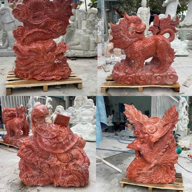 Bộ tượng Tứ Linh bằng đá nguyên khối đẹp sắc nét