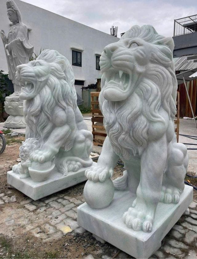 Top Cơ sở điêu khắc làm tượng đá theo yêu cầu uy tín, chất lượng Tượng sư tử đá phong thủy canh cổng đặt theo kích thước riêng