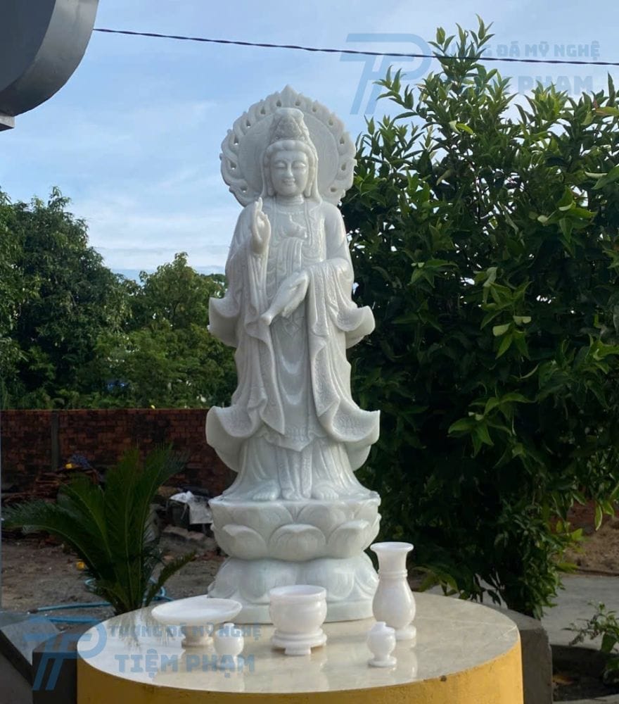 Hoàn thành tượng Quan Âm bằng đá trắng 1m6 tại Quảng Ngãi sản phẩm tượng phật Quan Âm bằng đá cho khách hàng tại Quảng Ngãi