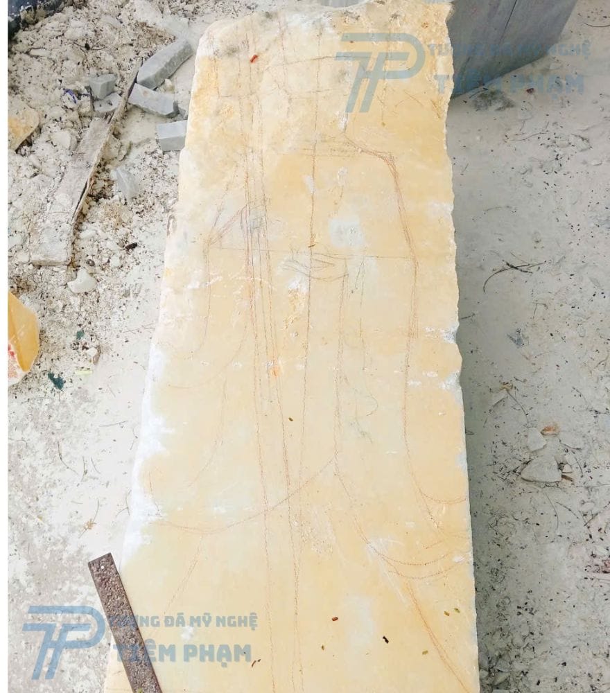 Hoàn thành tượng Địa Tạng Vương bằng đá cao 1m8 cho khách tại Đồng Nai Chuẩn bị khắc họa lên đá nguyên khối cẩm thạch