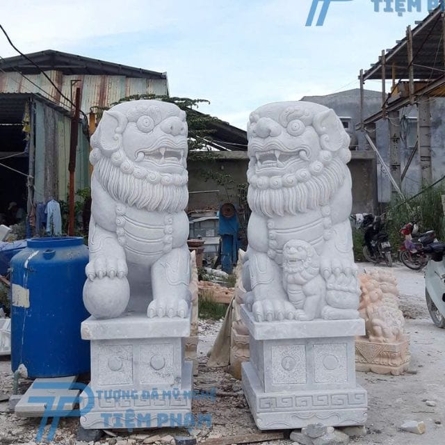 Tượng con Nghê đá tự nhiên, nguyên khối tượng Con Nghê đá trắng