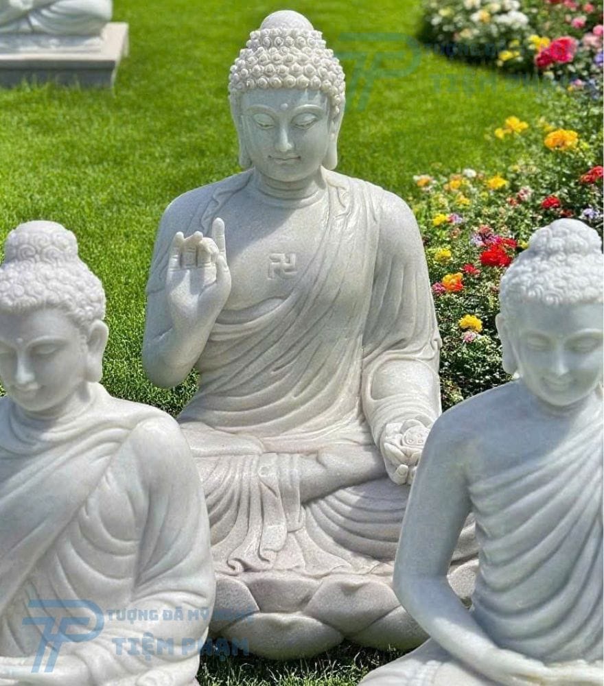 Tượng A Di Đà bằng đá Cẩm Thạch trắng tinh xảo