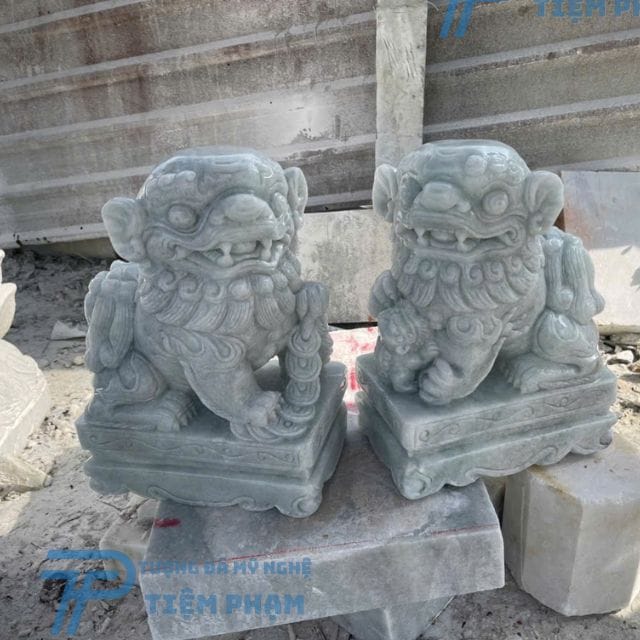 Tượng cặp nghê đá trắng tự nhiên tượng con nghê đá trắng